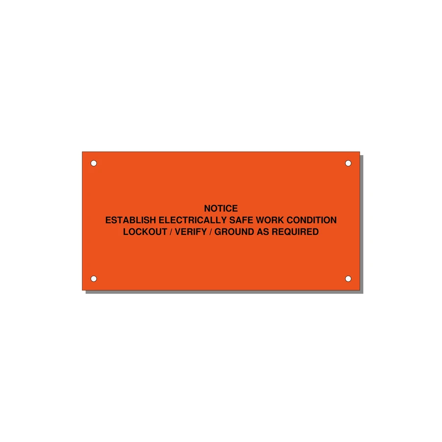 Establish Electrically Safe Work Condition Label — 6x3" Black on Orange, Holes