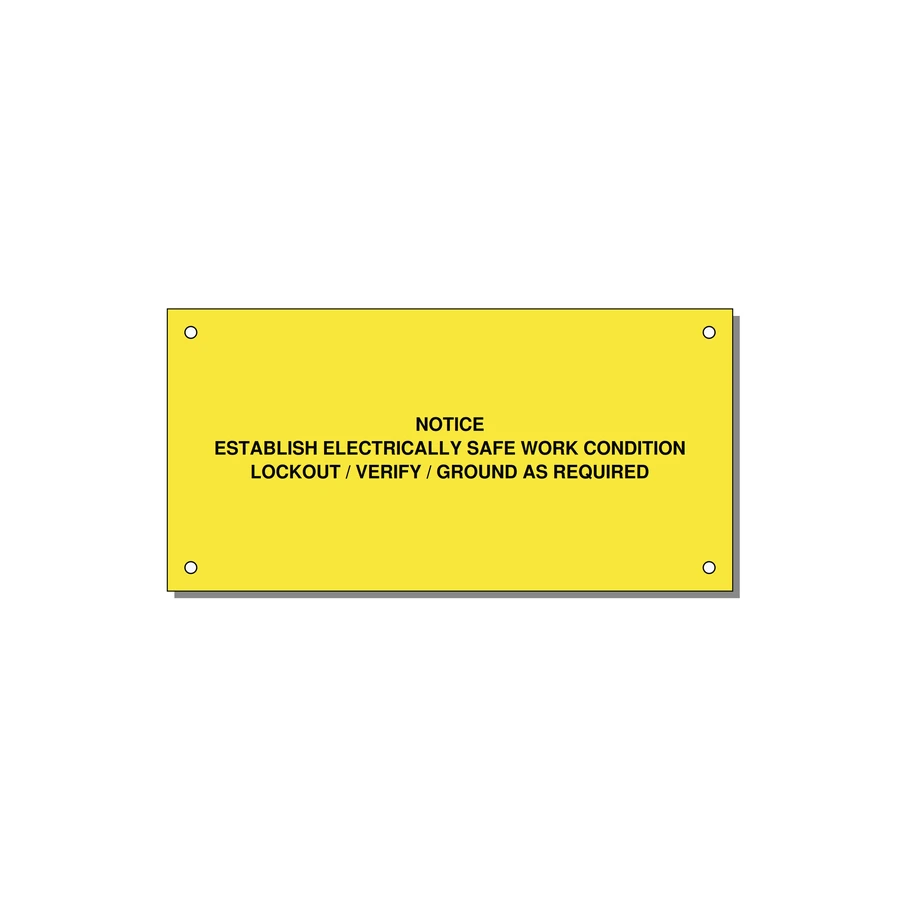 Establish Electrically Safe Work Condition Label — 6x3" Black on Yellow, Holes