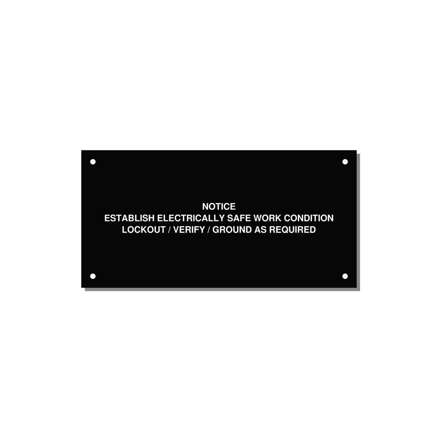 Establish Electrically Safe Work Condition Label — 6x3" White on Black, Holes