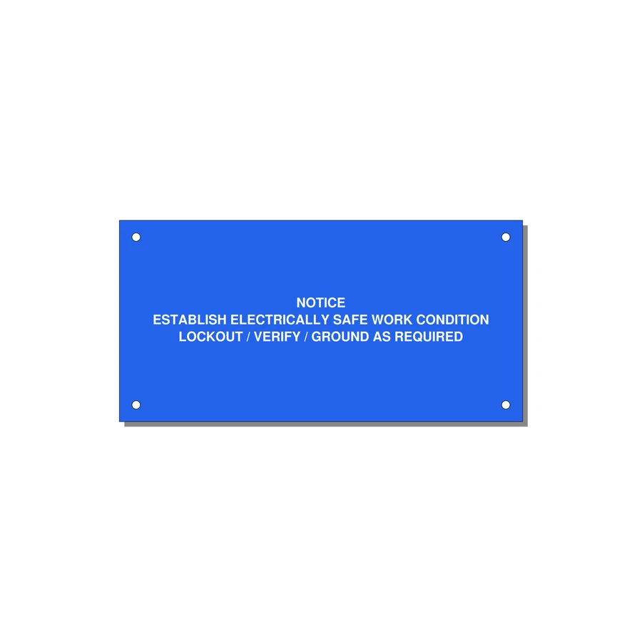 Establish Electrically Safe Work Condition Label — 6x3" White on Blue, Holes