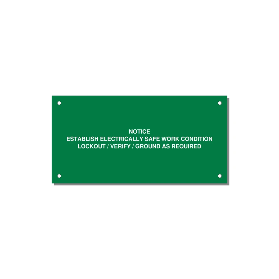 Establish Electrically Safe Work Condition Label — 6x3" White on Green, Holes