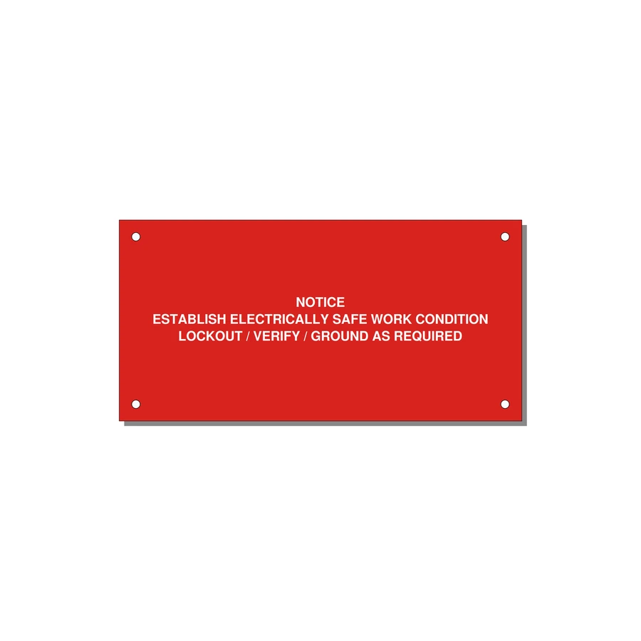 Establish Electrically Safe Work Condition Label — 6x3" White on Red, Holes