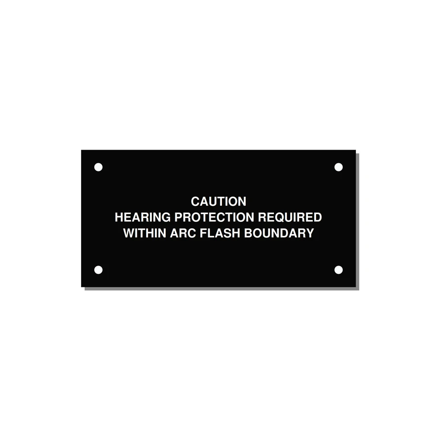 Hearing Protection Requi — 4x2" White on Black, Holes