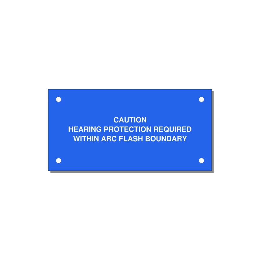 Hearing Protection Requi — 4x2" White on Blue, Holes