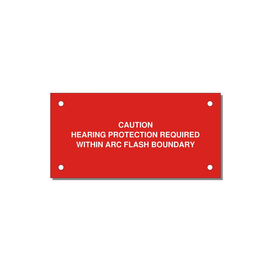 Hearing Protection Requi — 4x2" White on Red, Holes