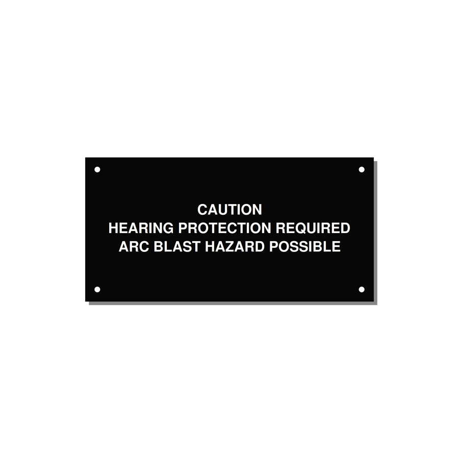 Hearing Protection Requi — 6x3" White on Black, Holes