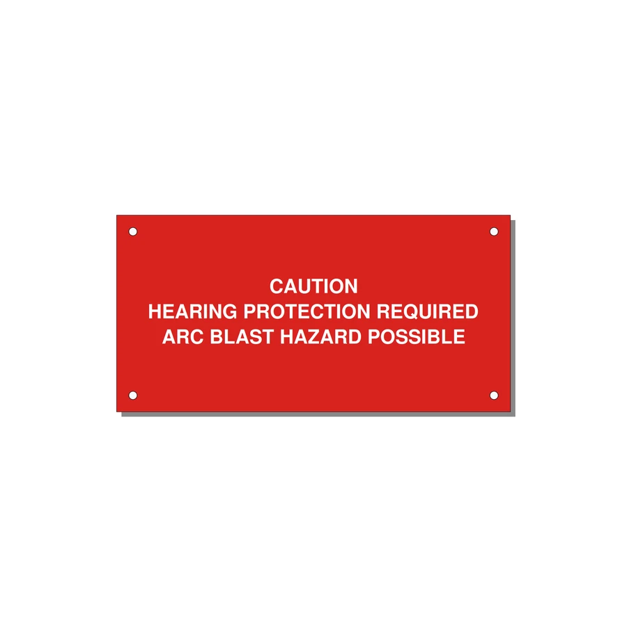 Hearing Protection Requi — 6x3" White on Red, Holes