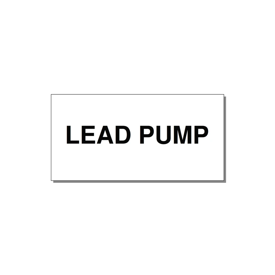 Lead Pump Label – OEM Water Systems — 4x2" Black on White, Adhesive