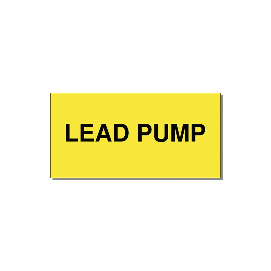 Lead Pump Label – OEM Water Systems — 4x2" Black on Yellow, Adhesive