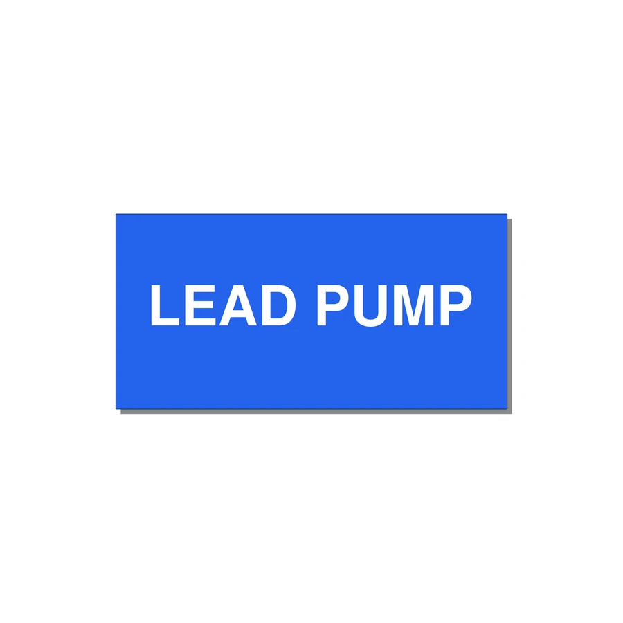 Lead Pump Label – OEM Water Systems — 4x2" White on Blue, Adhesive