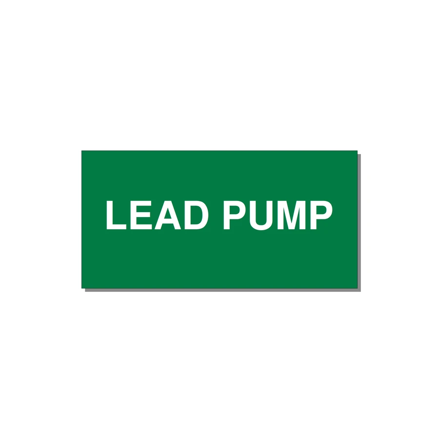 Lead Pump Label – OEM Water Systems — 4x2" White on Green, Adhesive