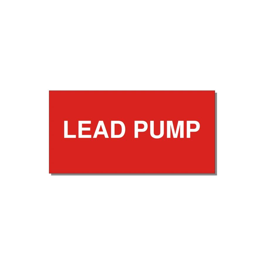 Lead Pump Label – OEM Water Systems — 4x2" White on Red, Adhesive