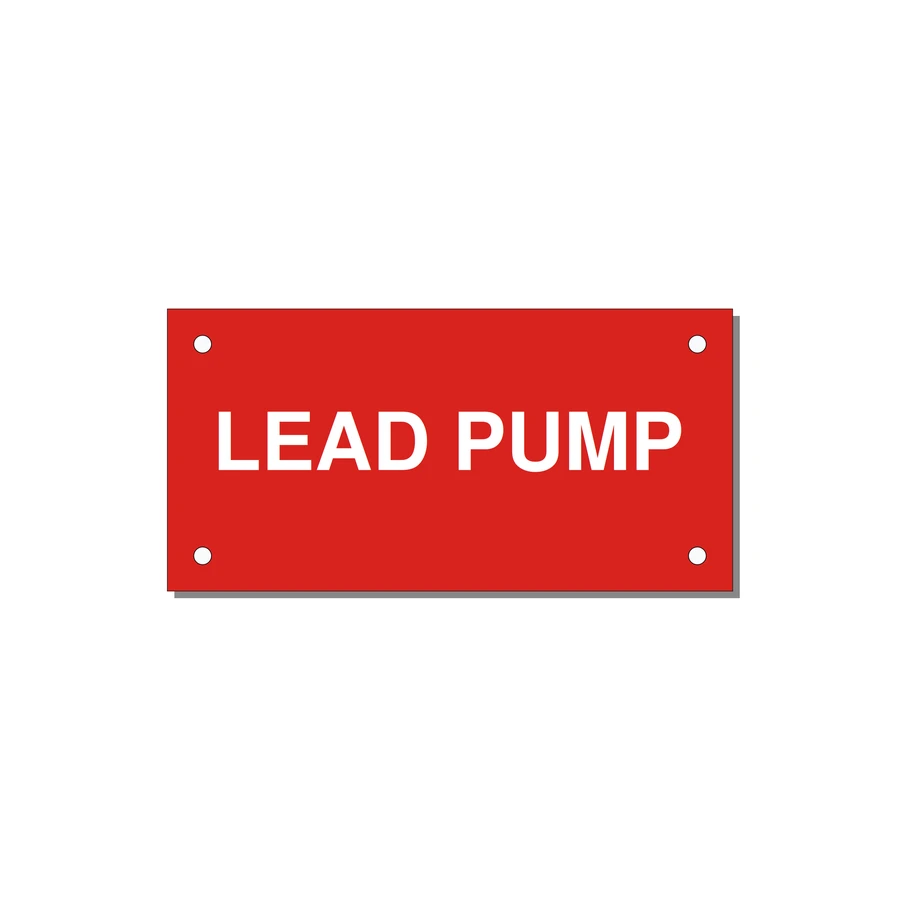 Lead Pump Label – OEM Water Systems — 4x2" White on Red, Holes