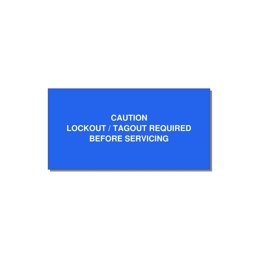 Lockout/Tagout Requi — 4x2" White on Blue, Adhesive