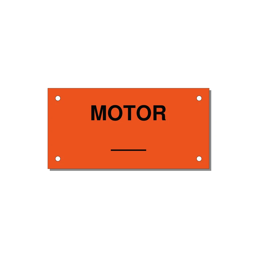 Motor Label – OEM Motion Equipment — 4x2" Black on Orange, Holes