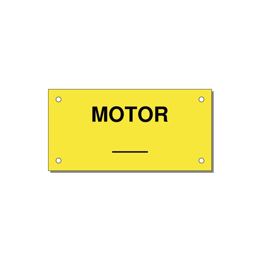 Motor Label – OEM Motion Equipment — 4x2" Black on Yellow, Holes
