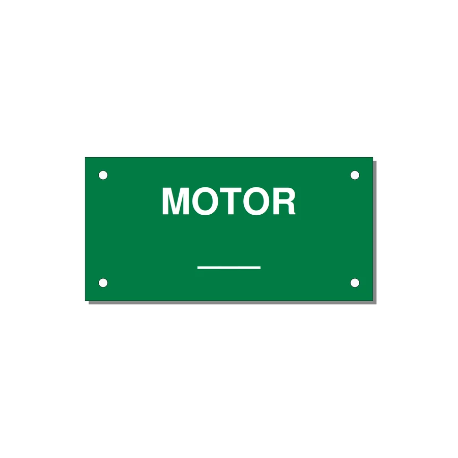 Motor Label – OEM Motion Equipment — 4x2" White on Green, Holes
