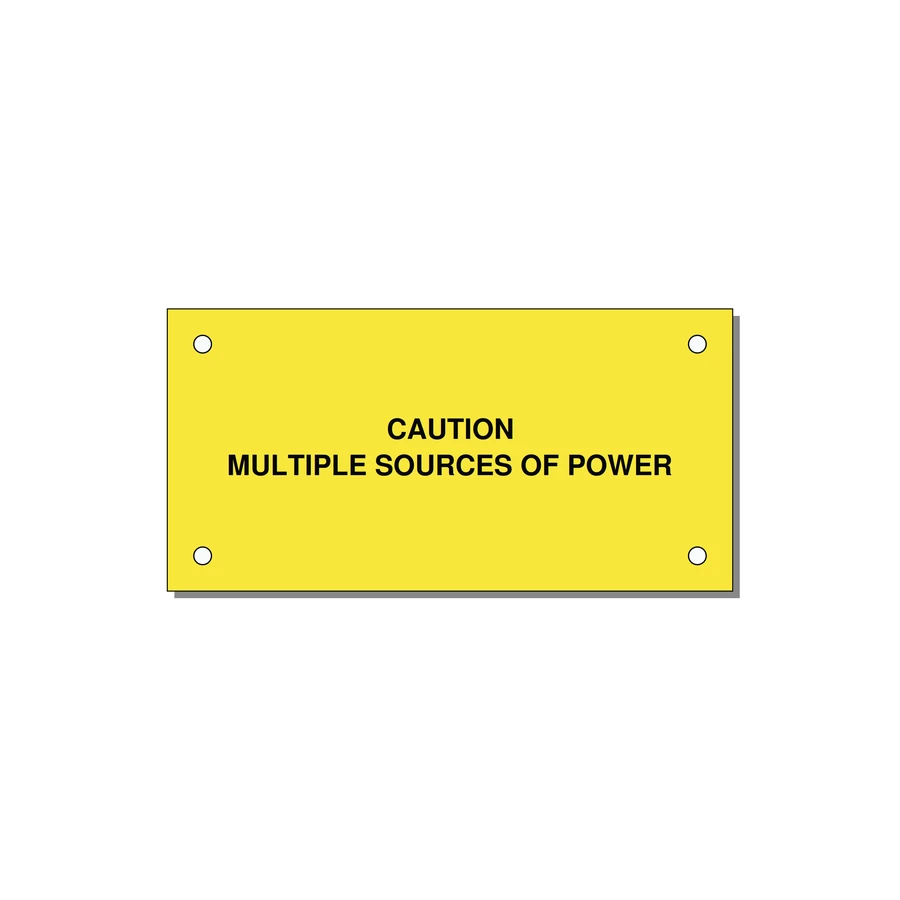 Multiple Power Source Warning — 4x2" Black on Yellow, Holes
