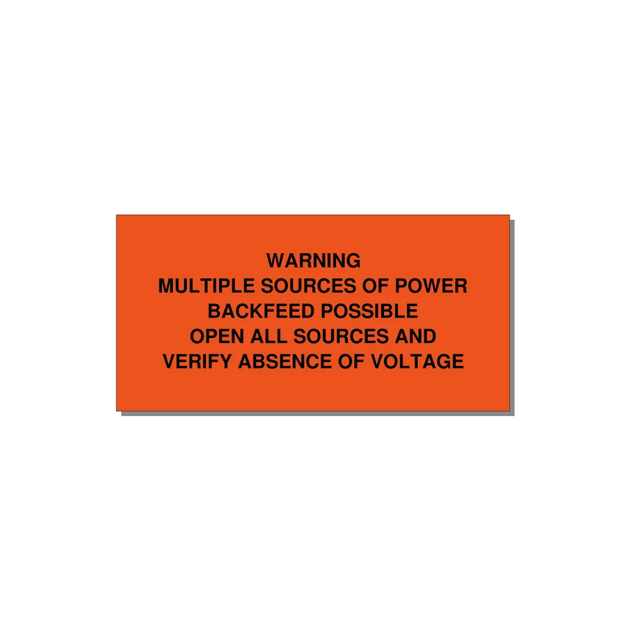 Multiple Power Sources Label (Backfeed Warning) — 4x2" Black on Orange, Adhesive