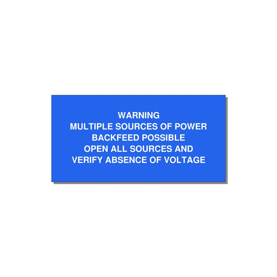 Multiple Power Sources Label (Backfeed Warning) — 4x2" White on Blue, Adhesive