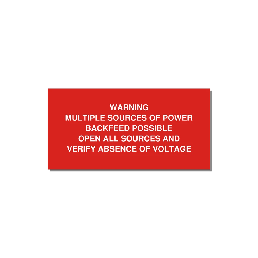 Multiple Power Sources Label (Backfeed Warning) — 4x2" White on Red, Adhesive