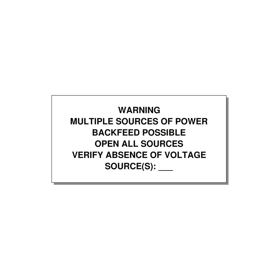 Multiple Power Sources Label (Backfeed Warning) — 6x3" Black on White, Adhesive