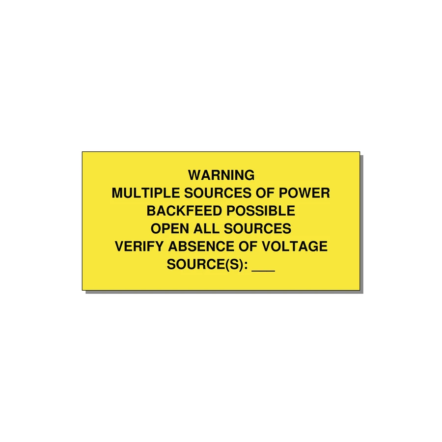 Multiple Power Sources Label (Backfeed Warning) — 6x3" Black on Yellow, Adhesive