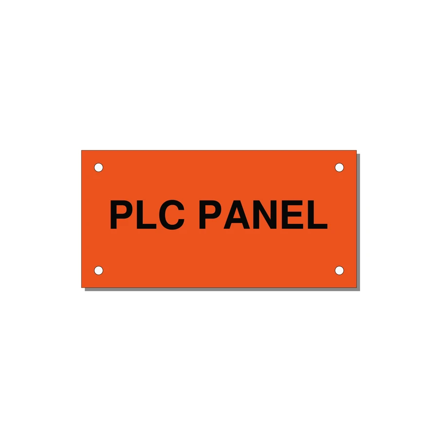 PLC Panel Label – OEM Automation Equipment — 4x2" Black on Orange, Holes