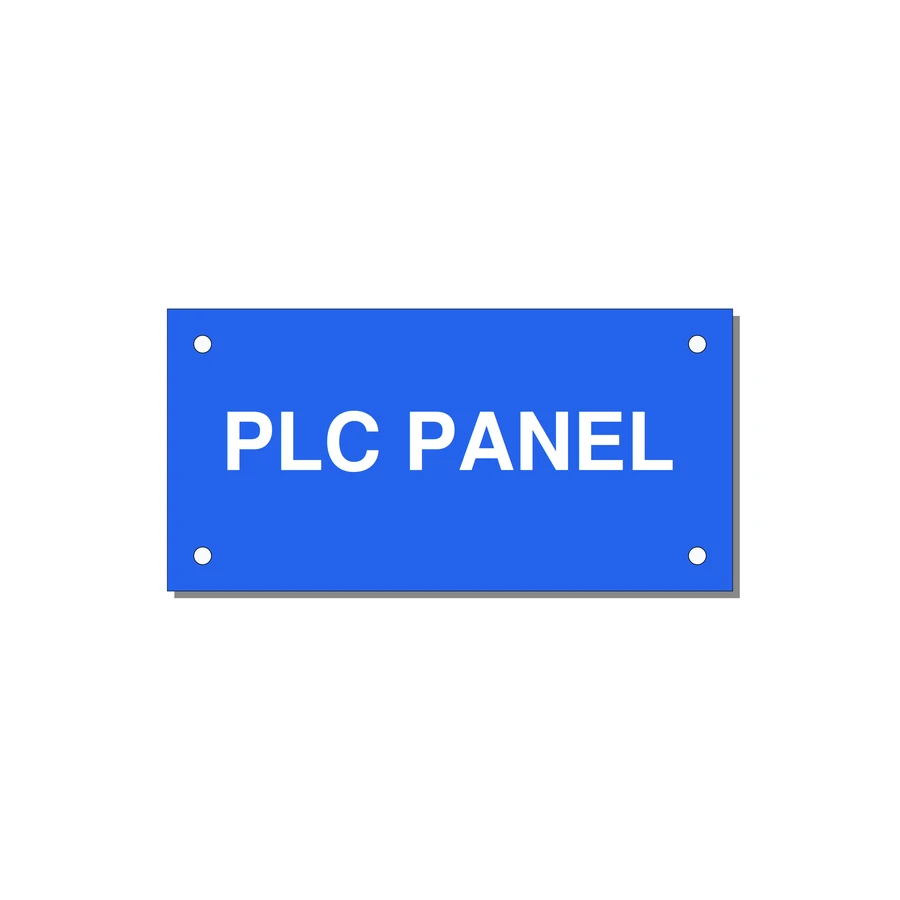 PLC Panel Label – OEM Automation Equipment — 4x2" White on Blue, Holes