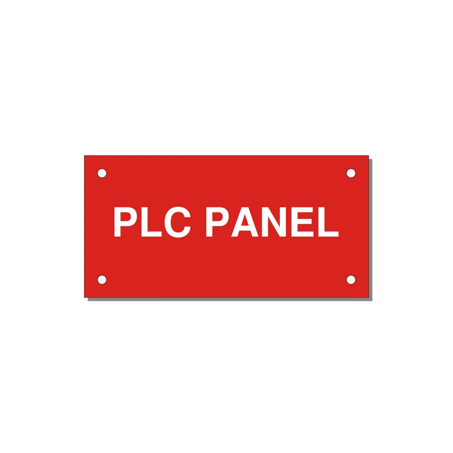 PLC Panel Label – OEM Automation Equipment — 4x2" White on Red, Holes