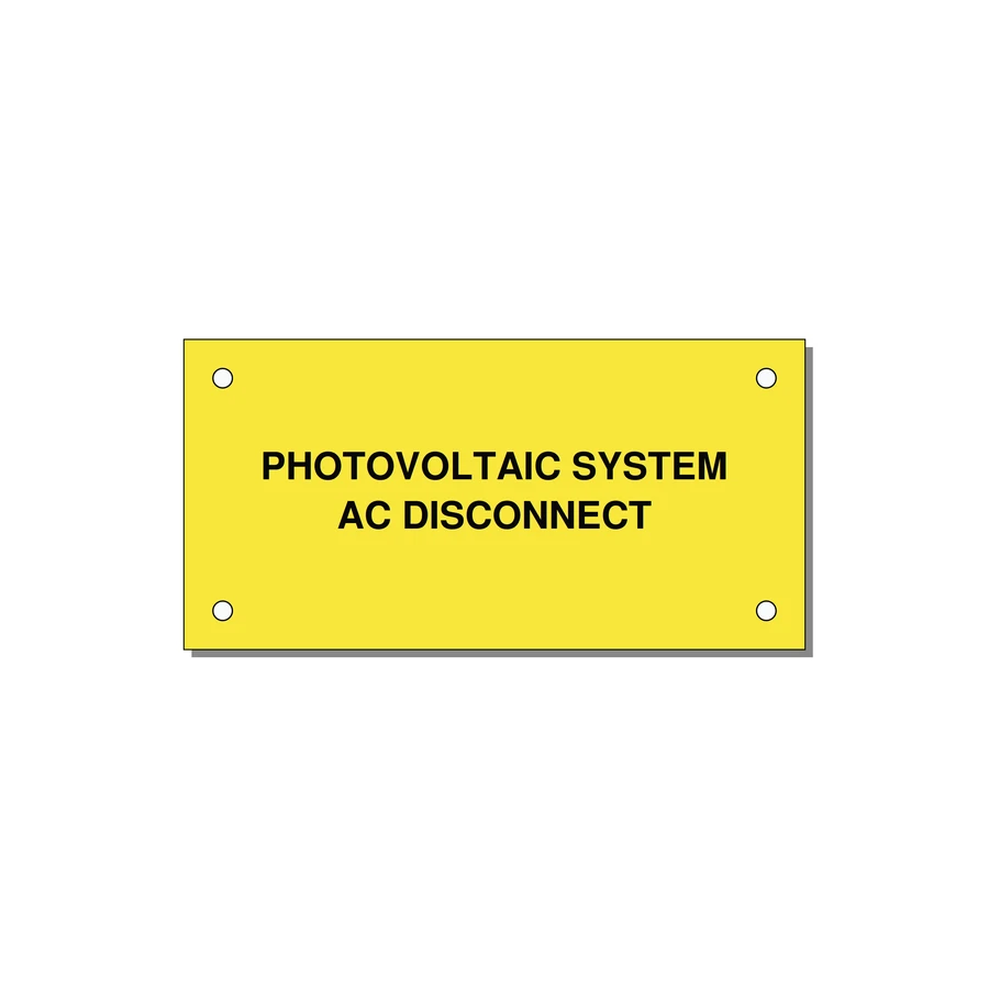 PV System AC Disconnect Label — 4x2" Black on Yellow, Holes
