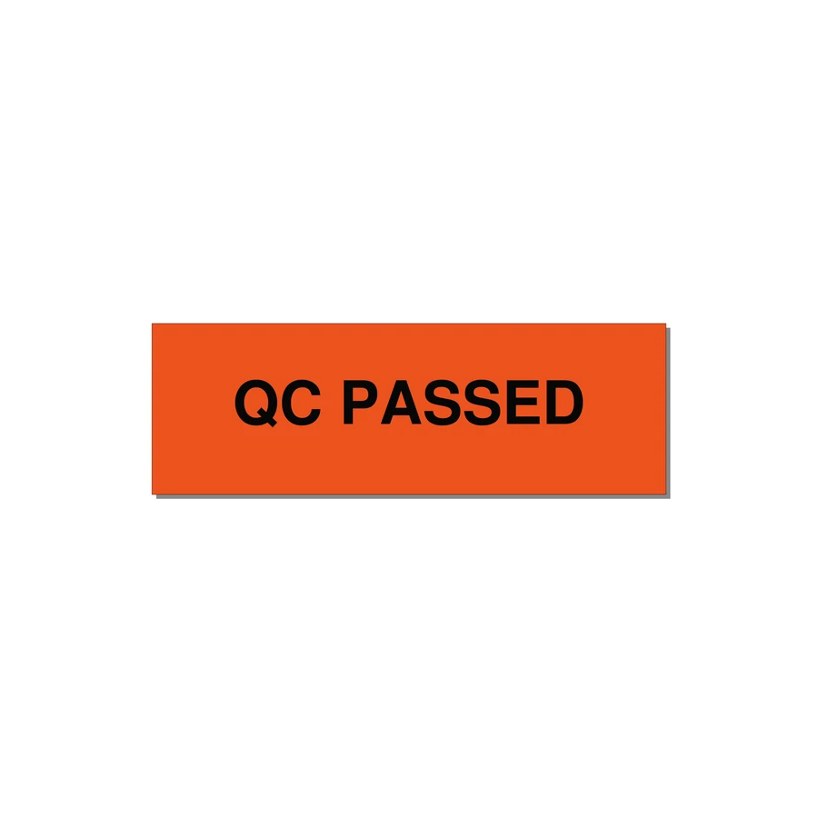 QC Passed Label – OEM Manufacturing — 3x1" Black on Orange, Holes