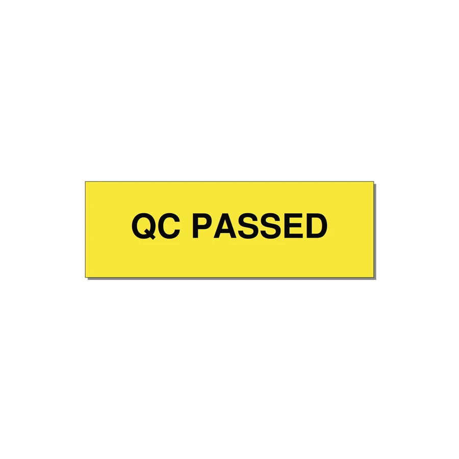 QC Passed Label – OEM Manufacturing — 3x1" Black on Yellow, Adhesive