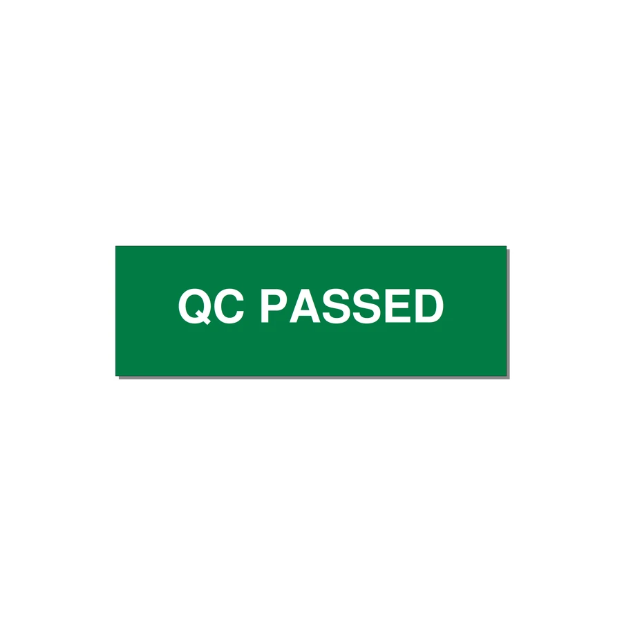 QC Passed Label – OEM Manufacturing — 3x1" White on Green, Holes