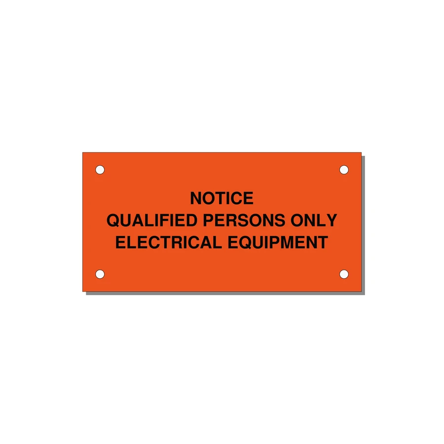 Qualified Persons Only Label — 4x2" Black on Orange, Holes