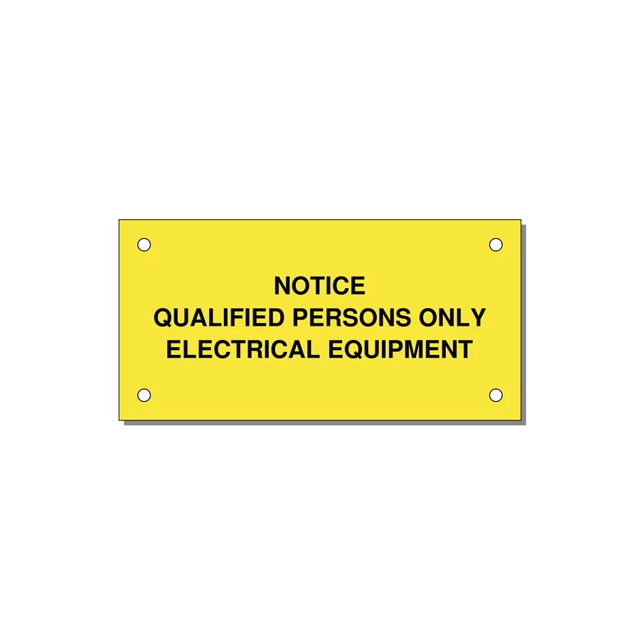 Qualified Persons Only Label — 4x2" Black on Yellow, Holes