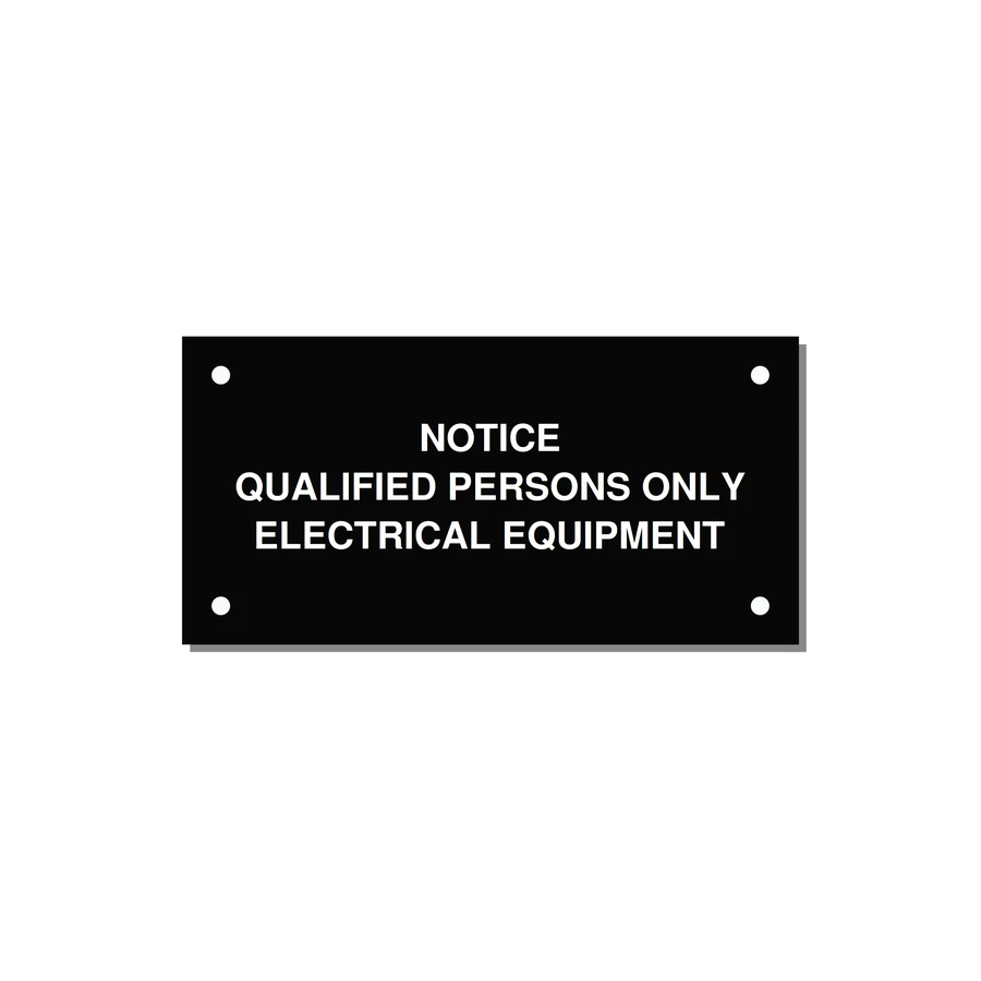 Qualified Persons Only Label — 4x2" White on Black, Holes