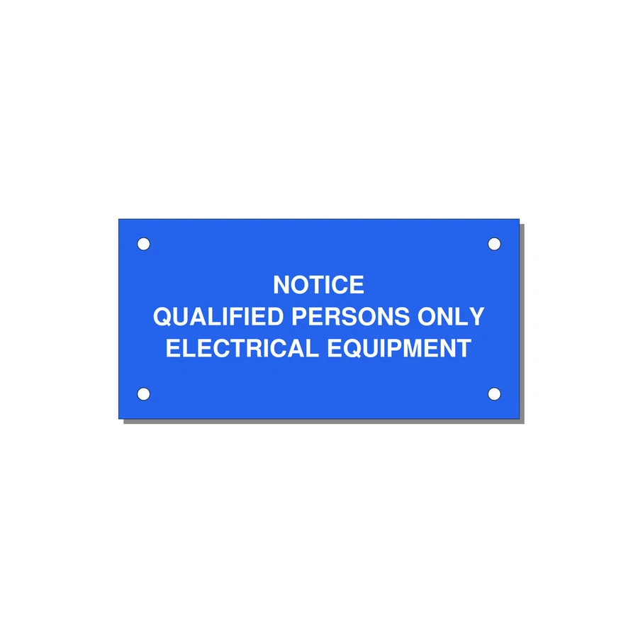Qualified Persons Only Label — 4x2" White on Blue, Holes
