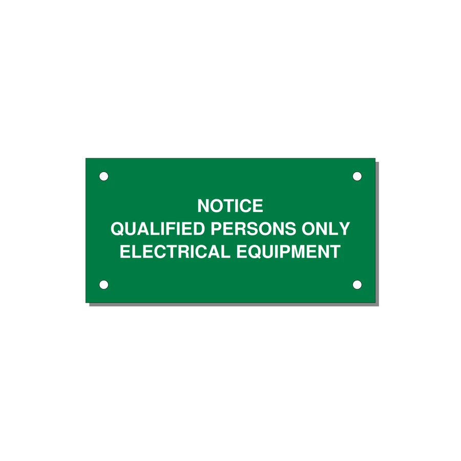 Qualified Persons Only Label — 4x2" White on Green, Holes
