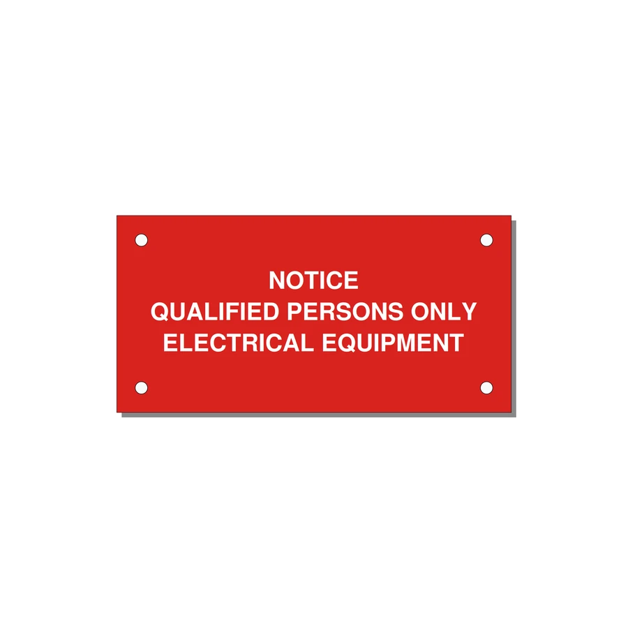 Qualified Persons Only Label — 4x2" White on Red, Holes