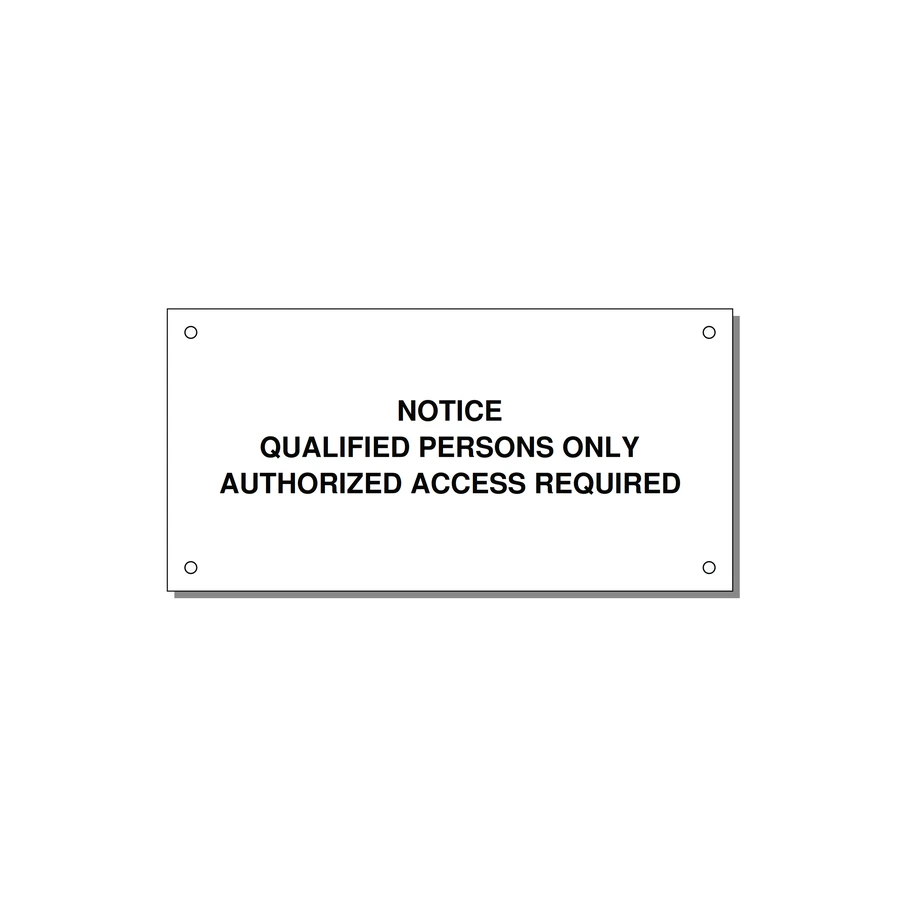 Qualified Persons Only Label — 6x3" Black on White, Holes