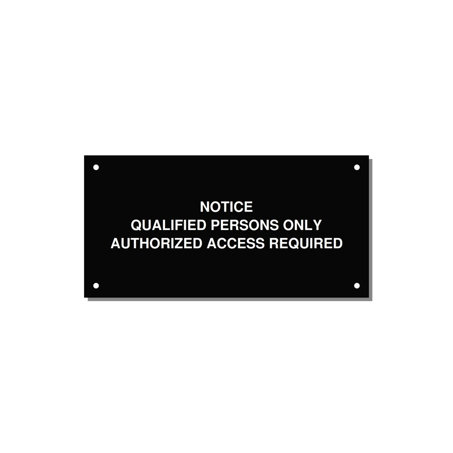 Qualified Persons Only Label — 6x3" White on Black, Holes