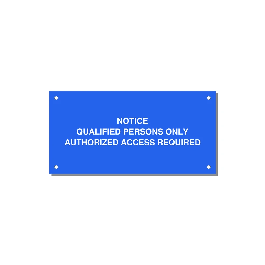 Qualified Persons Only Label — 6x3" White on Blue, Holes