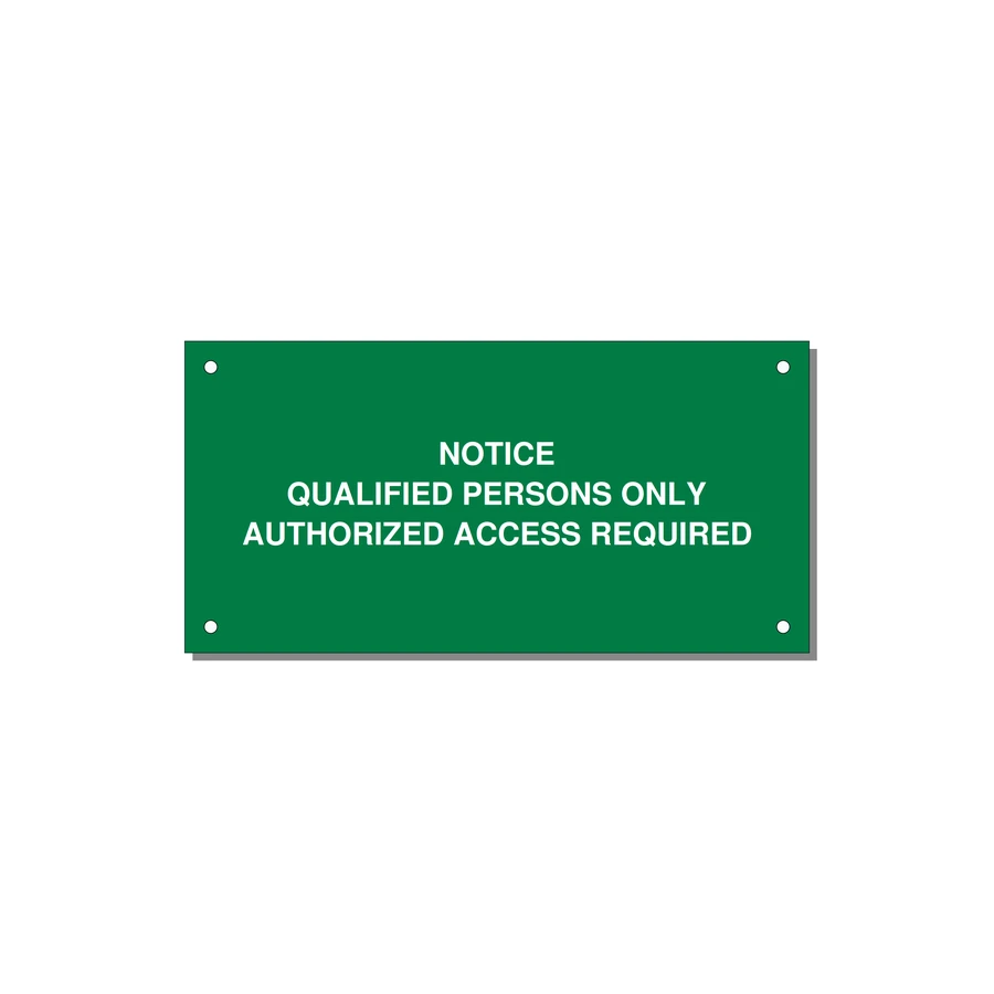 Qualified Persons Only Label — 6x3" White on Green, Holes