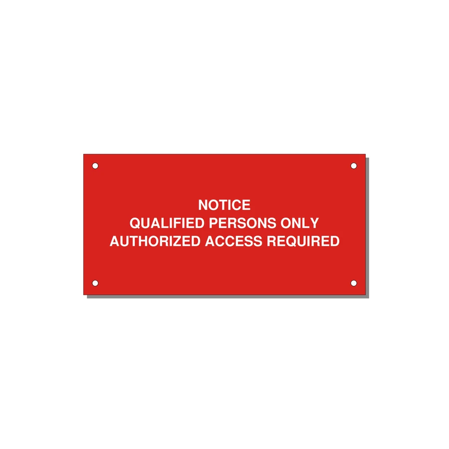 Qualified Persons Only Label — 6x3" White on Red, Holes