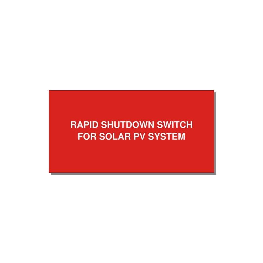 Rapid Shutdown Switch Label - Solar PV — 4x2" White on Red, Adhesive