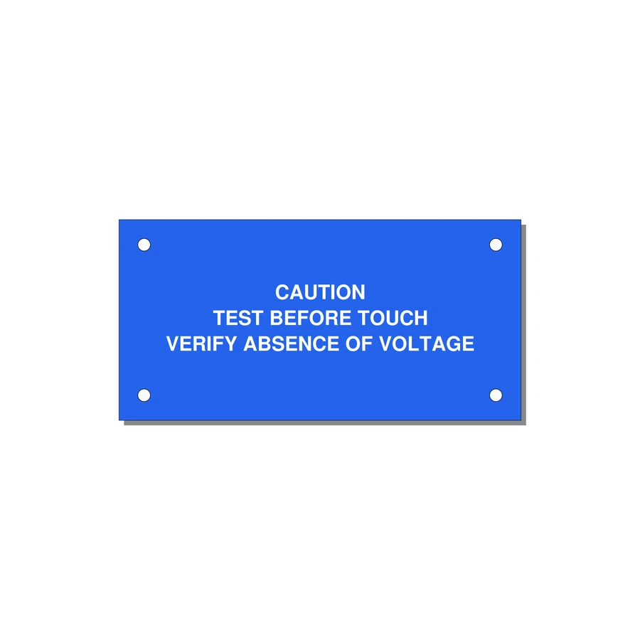 Test Before Touch Label — 4x2" White on Blue, Holes