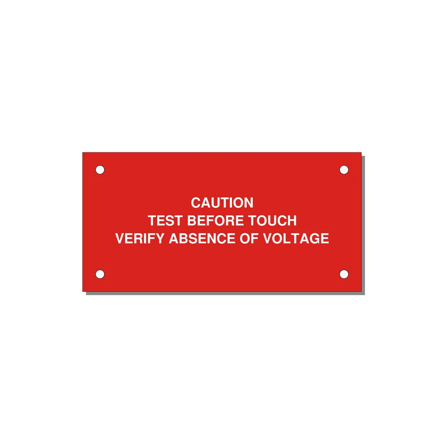 Test Before Touch Label — 4x2" White on Red, Holes
