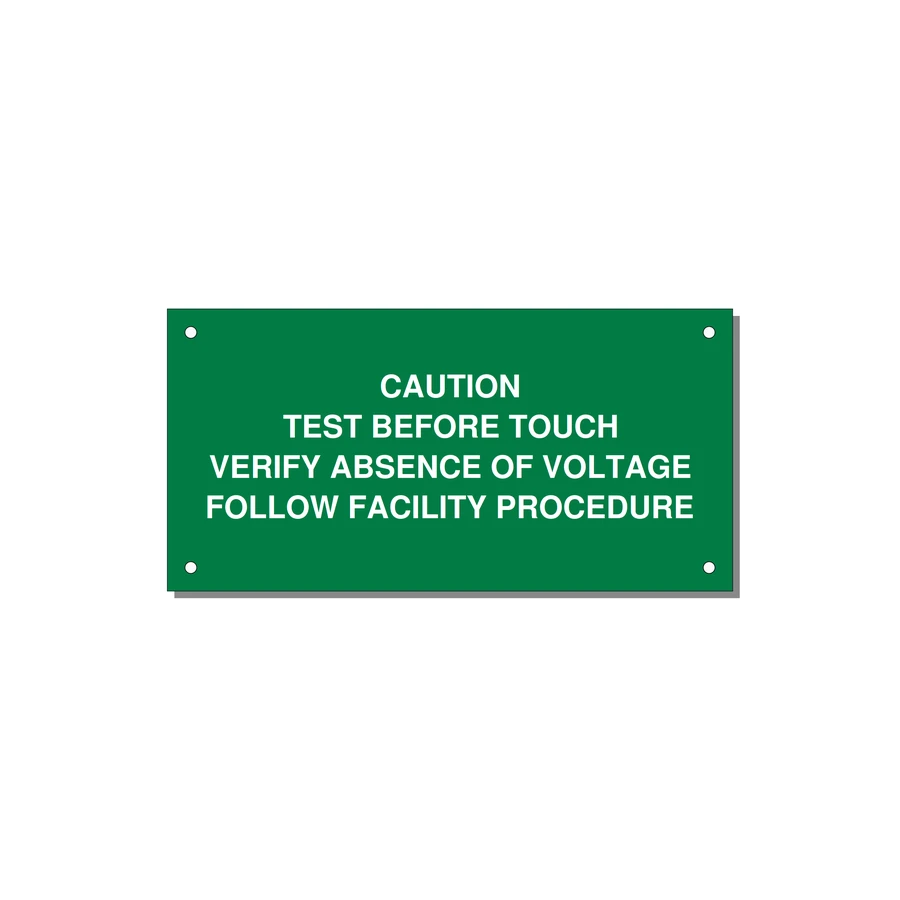 Test Before Touch Label — 6x3" White on Green, Holes