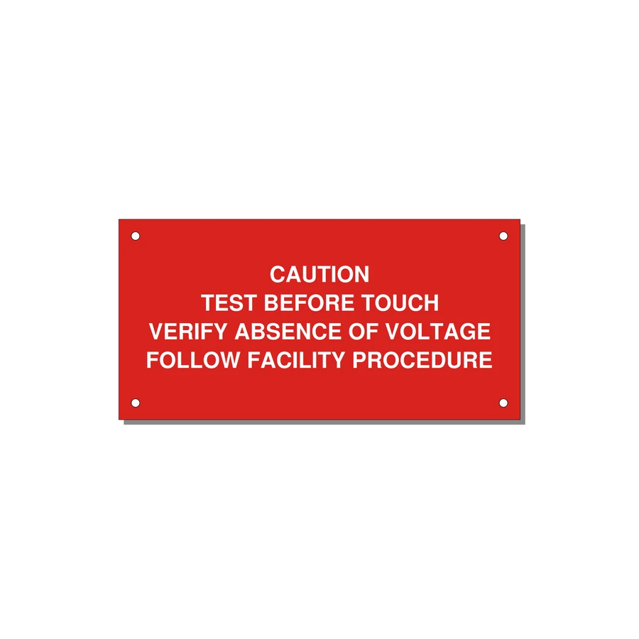 Test Before Touch Label — 6x3" White on Red, Holes